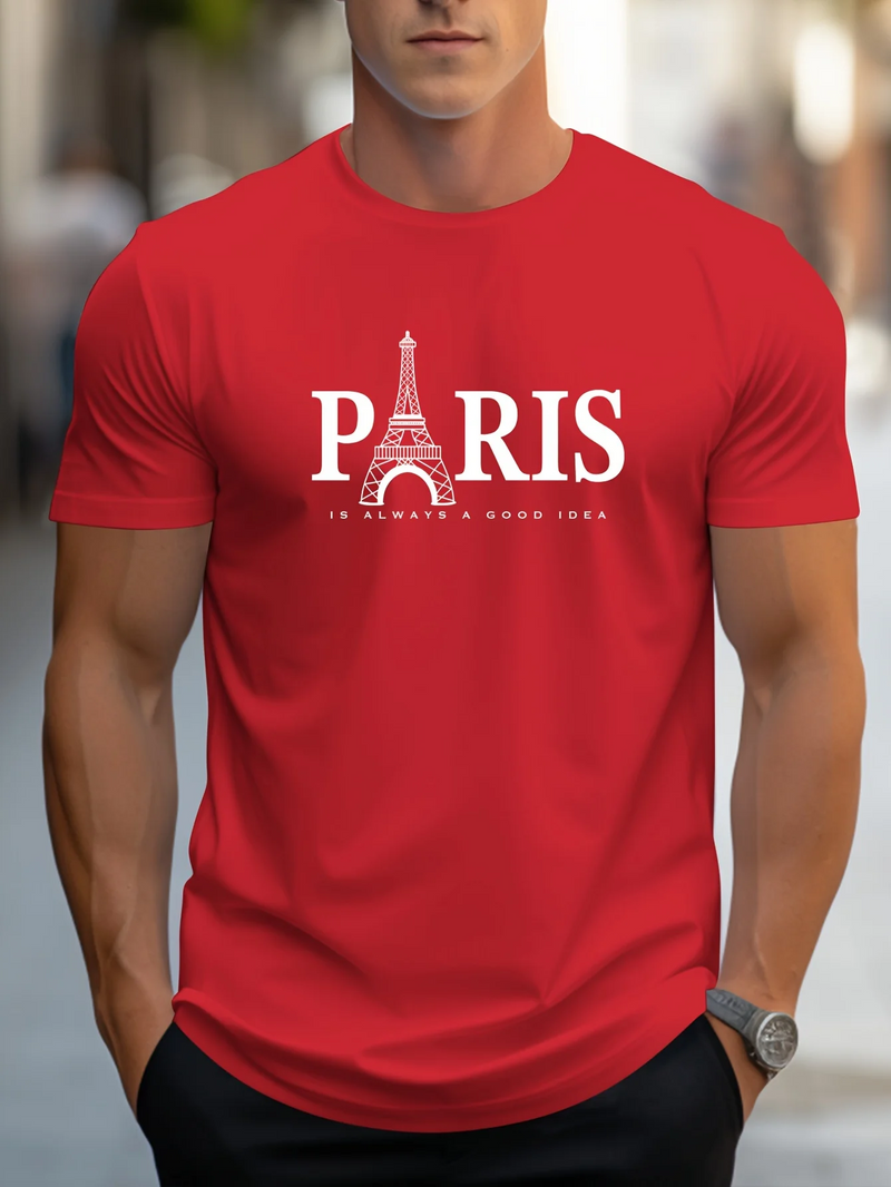 Camiseta Masculina Paris - Estilo Casual, Leve, Gola Redonda, Respirável e Estampa 3D