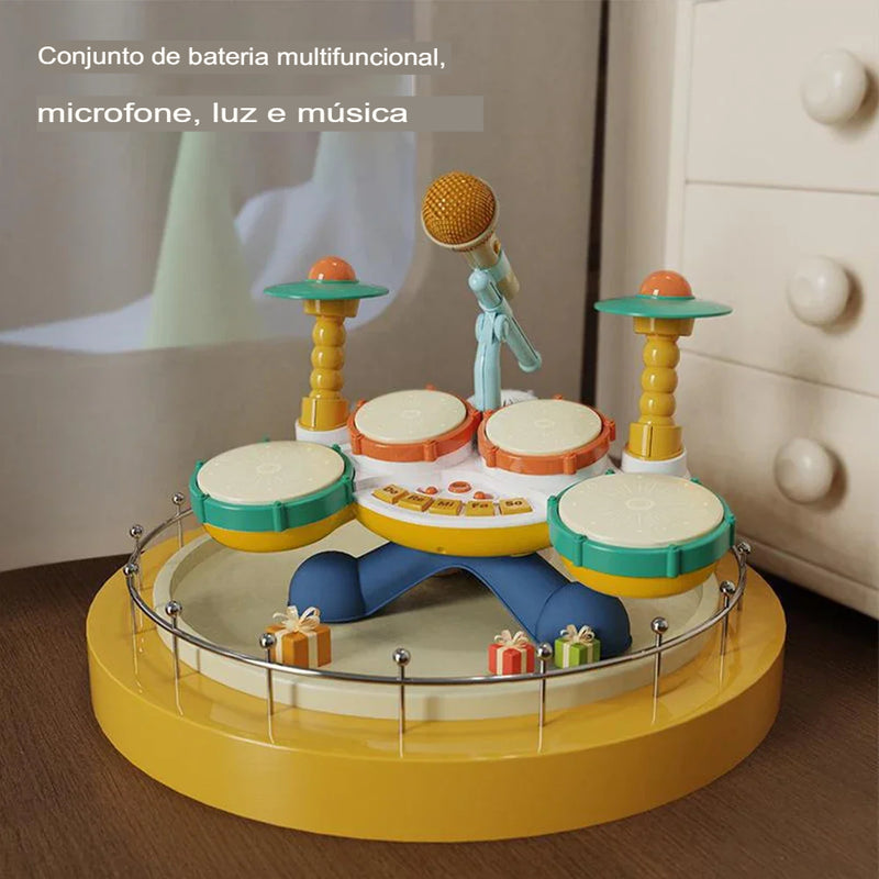 Bateria Infantil Montessori - Brinquedo Musical com Microfone e Luzes para Crianças 🎤