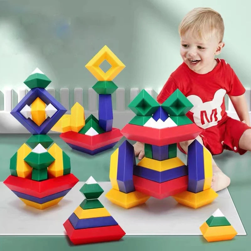 Conjunto de Blocos de Construção Infantil - Pirâmide Geométrica 3D Montessori para Meninos e Meninas 🧩✨