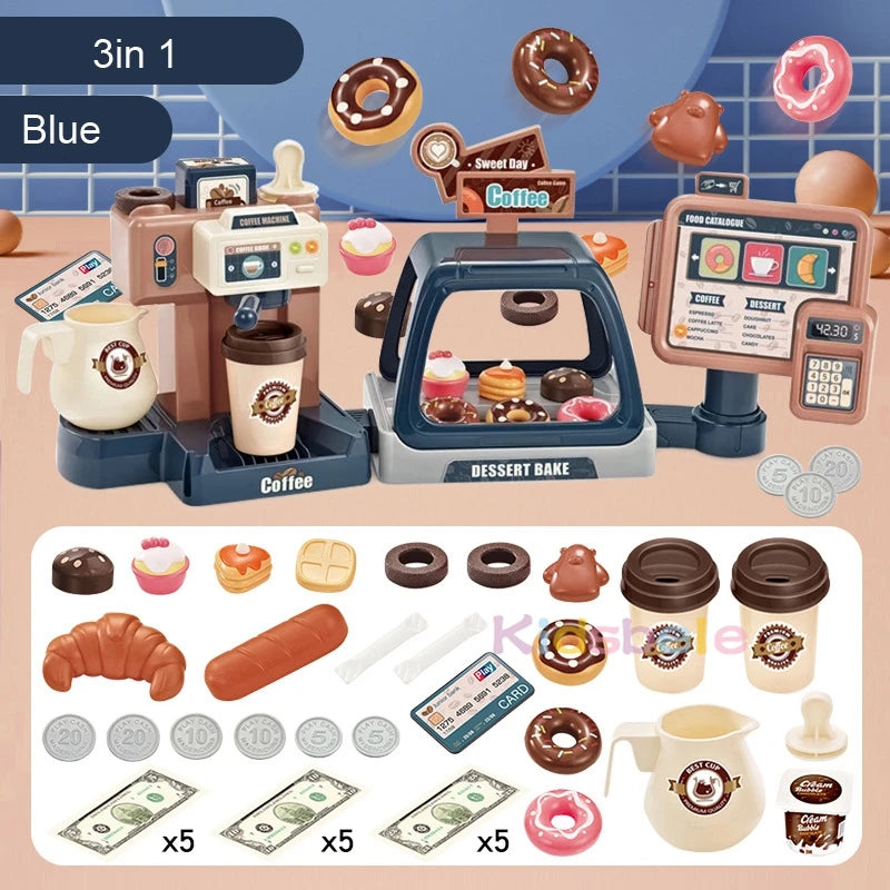 Conjunto de Brinquedos de Máquina de Café Infantil - Simulação de Café, Pão, Bolo e Caixa Registradora 🍩🍰