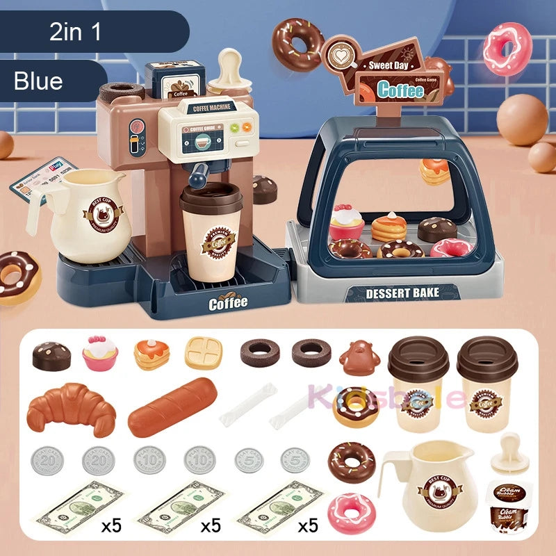 Conjunto de Brinquedos de Máquina de Café Infantil - Simulação de Café, Pão, Bolo e Caixa Registradora 🍩🍰