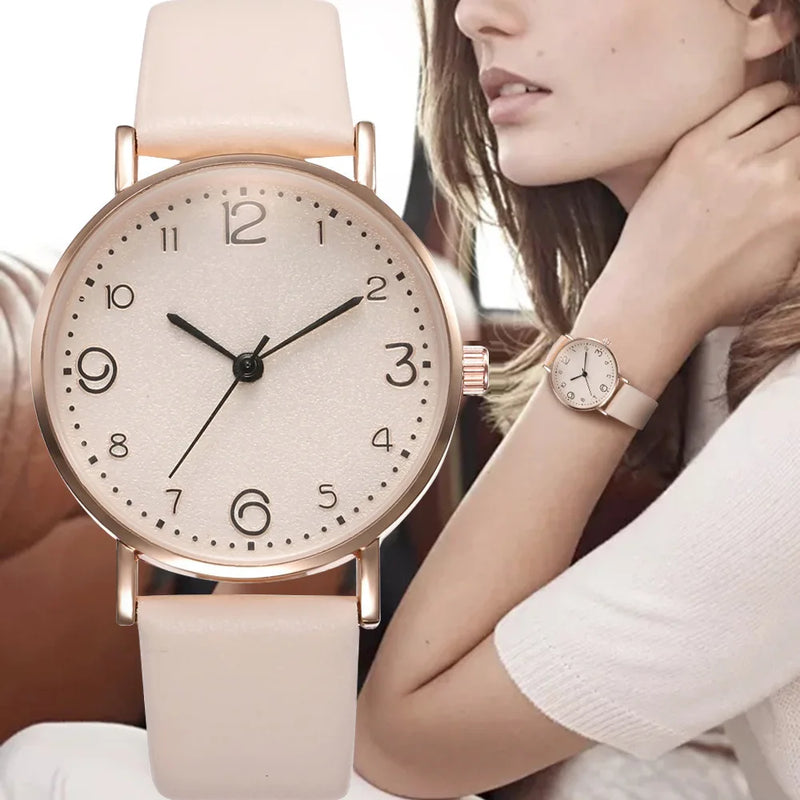 Relógio de Quartzo Feminino de Luxo com Pulseira de Couro - Elegância e Sofisticação no Seu Pulso