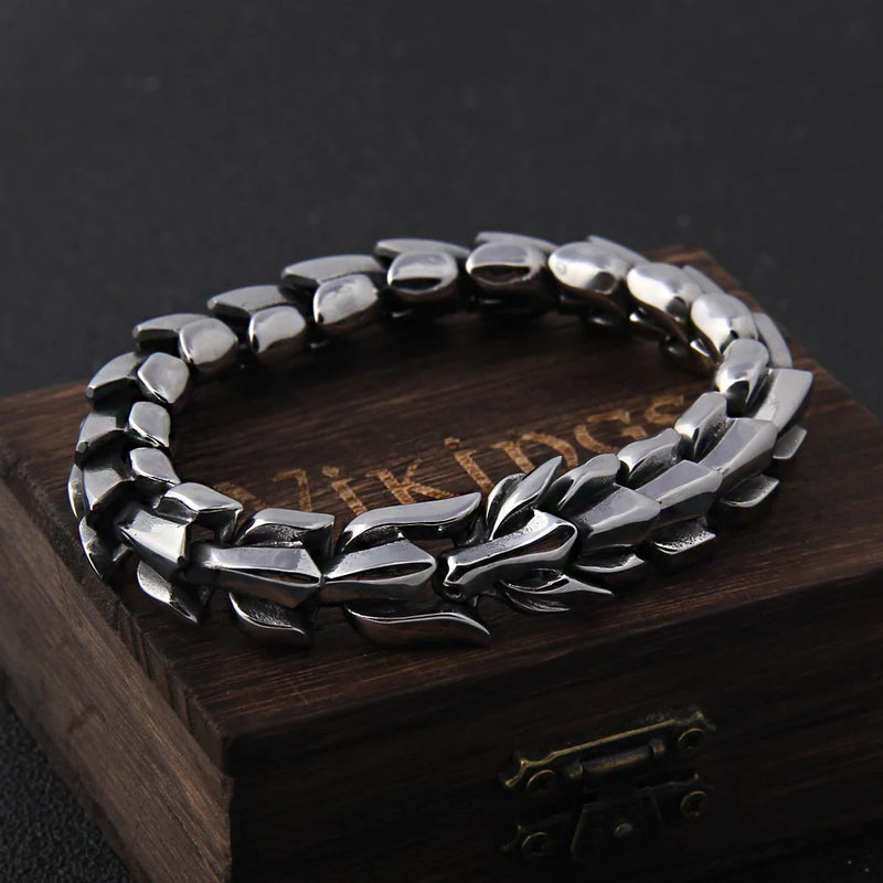 Pulseira Viking Ouroboros em Aço Inoxidável para Homens