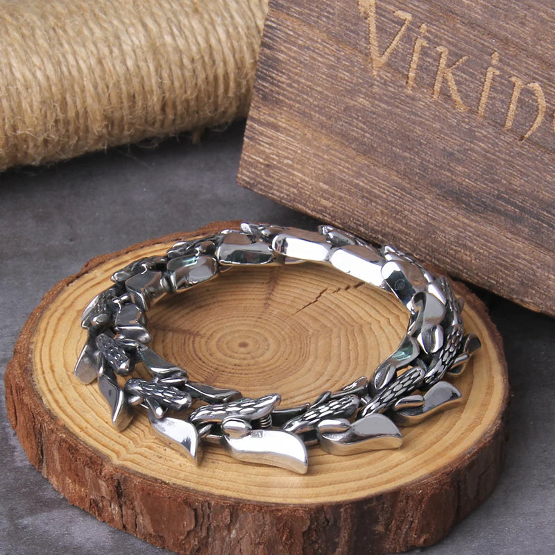 Pulseira Viking Ouroboros em Aço Inoxidável para Homens