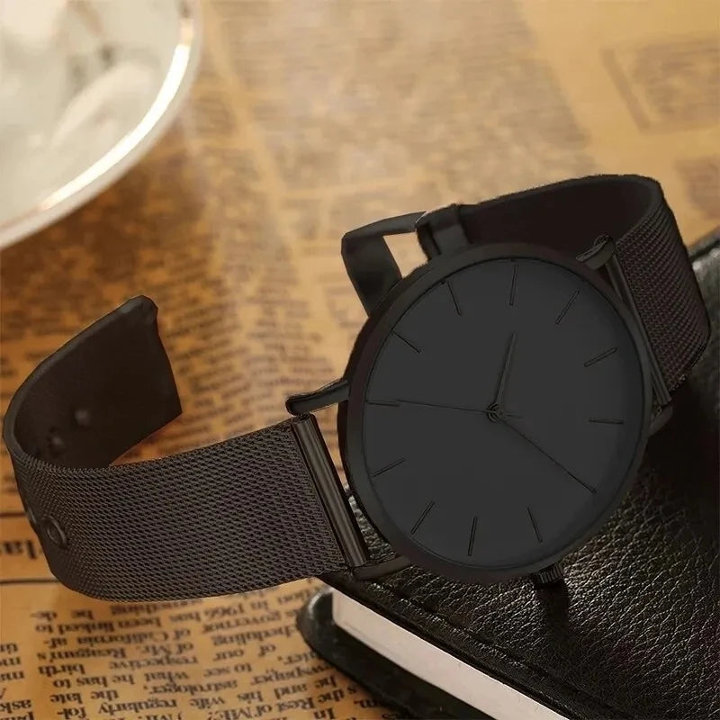 Relógio Masculino Black Steel Ultra Fino – Elegância e Estilo com Pulseira de Aço Inoxidável