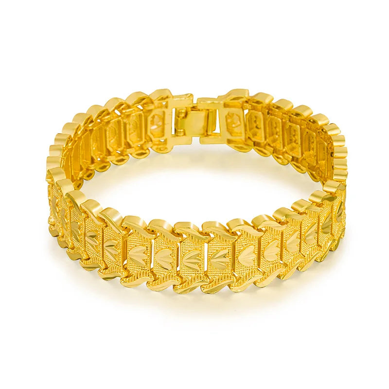 Pulseira Masculina Dourada Geométrica em Ouro 24K - Pulseira de Estilo Moderno, Confortável e Durável | Acessórios Masculinos