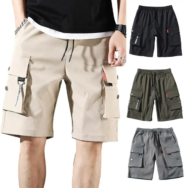 Shorts Cargo Masculino Performance - Cós Elástico, Bolsos Funcionais, Cor Sólida, Casual e Versátil