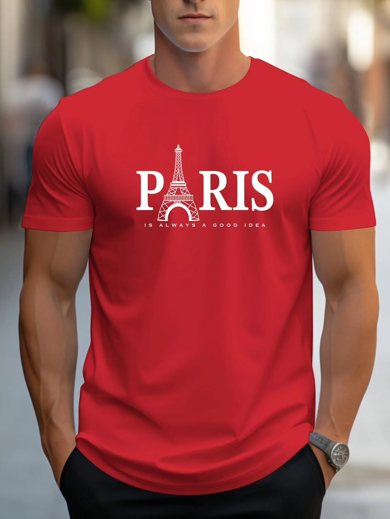 Camiseta Masculina Paris - Estilo Casual, Leve, Gola Redonda, Respirável e Estampa 3D