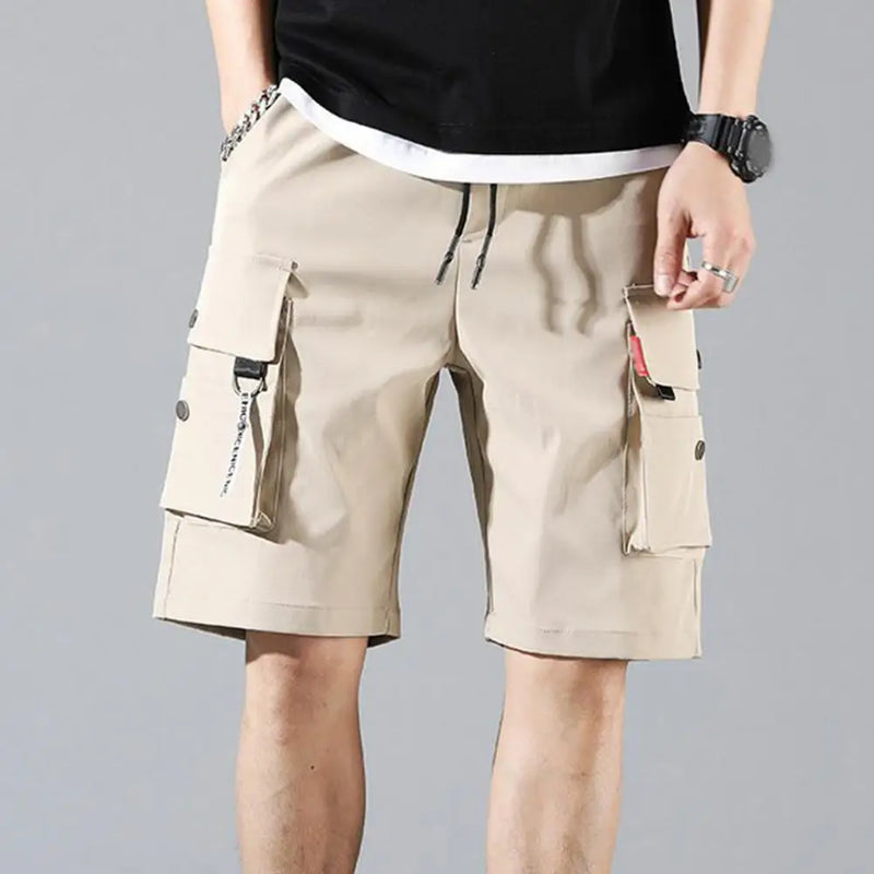 Shorts Cargo Masculino Performance - Cós Elástico, Bolsos Funcionais, Cor Sólida, Casual e Versátil