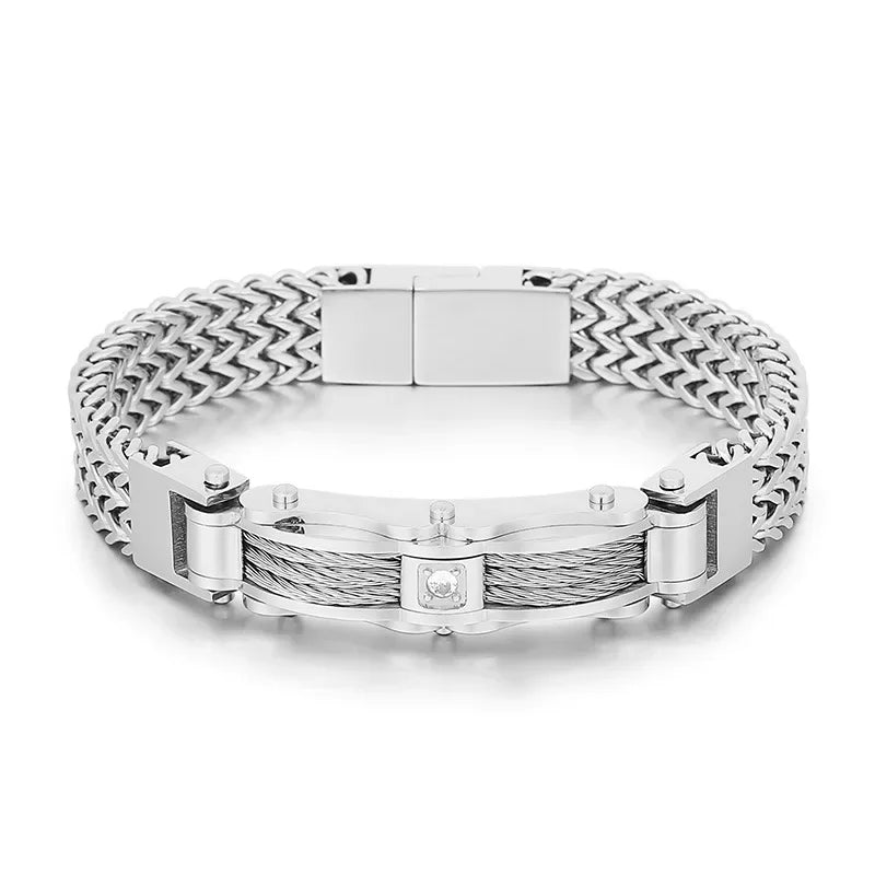 Pulseira Masculina de Aço Inoxidável com Zircônia Cúbica - Estilo Moderno e Luxuoso