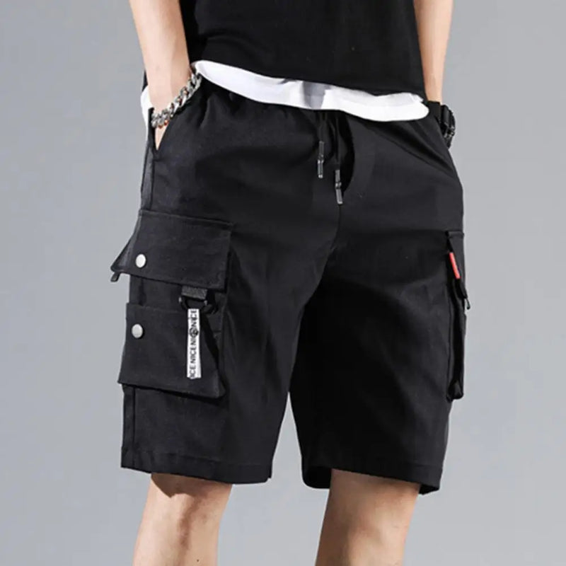 Shorts Cargo Masculino Performance - Cós Elástico, Bolsos Funcionais, Cor Sólida, Casual e Versátil