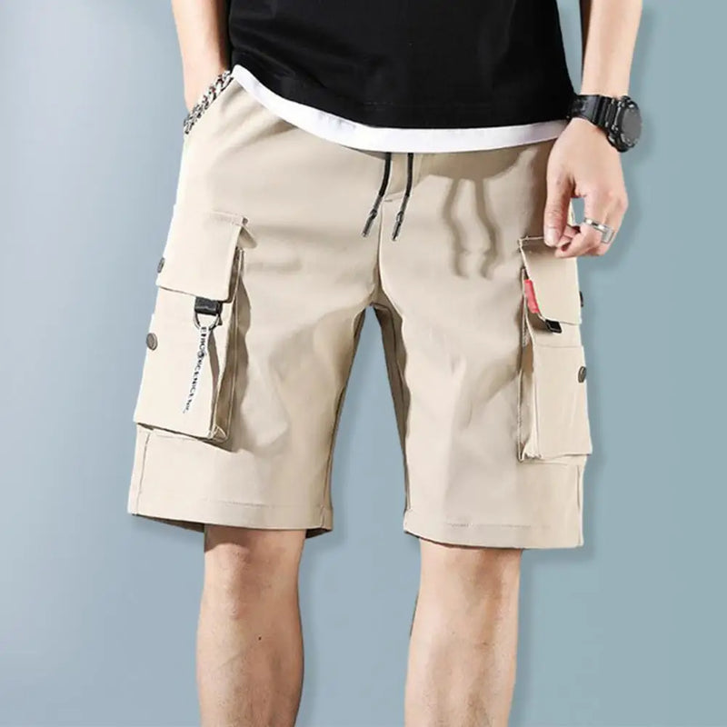 Shorts Cargo Masculino Performance - Cós Elástico, Bolsos Funcionais, Cor Sólida, Casual e Versátil