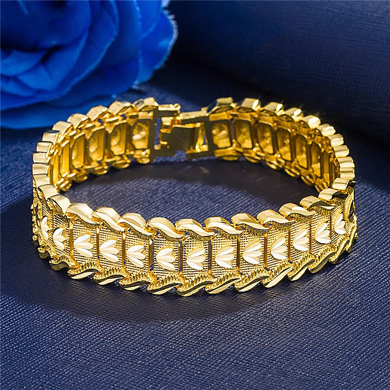 Pulseira Masculina Dourada Geométrica em Ouro 24K - Pulseira de Estilo Moderno, Confortável e Durável | Acessórios Masculinos