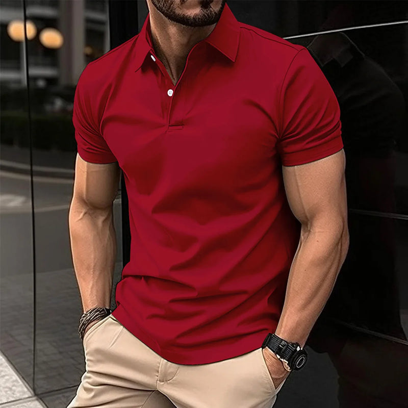 Camisa polo masculina de manga curta mais vendida lapela botão cor sólida camiseta masculina verão casual confortável roupas de golfe masculinas