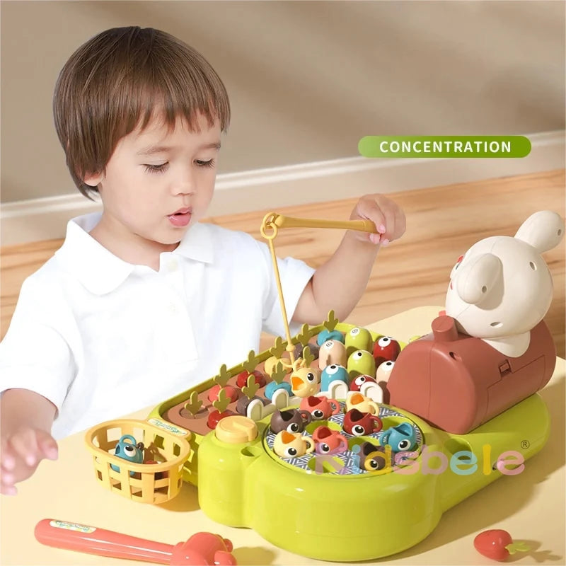 Brinquedo Montessori 4 em 1 para Bebês - Pesca, Whac-A-Mole, Puxar Cenoura e Alimentação 🧩✨