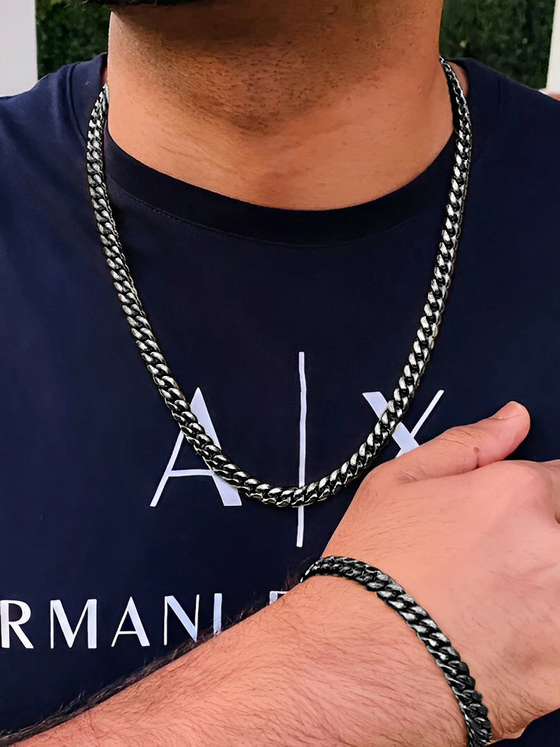 Conjunto de Acessórios Masculinos - Colar e Pulseira em Aço Inoxidável Premium