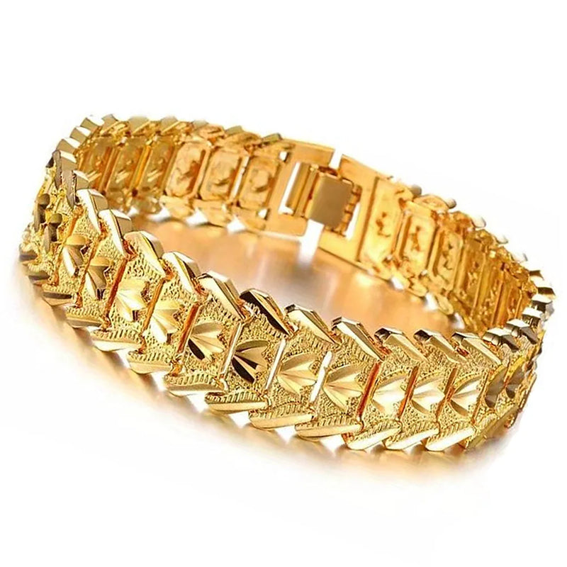 Pulseira Masculina Dourada Geométrica em Ouro 24K - Pulseira de Estilo Moderno, Confortável e Durável | Acessórios Masculinos