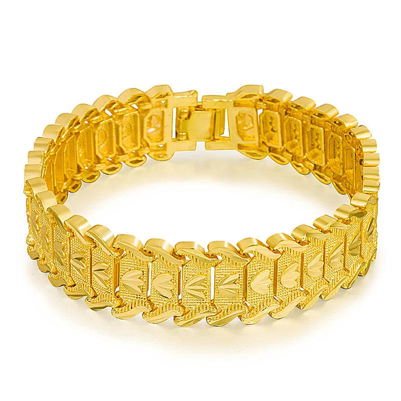 Pulseira Masculina Dourada Geométrica em Ouro 24K - Pulseira de Estilo Moderno, Confortável e Durável | Acessórios Masculinos