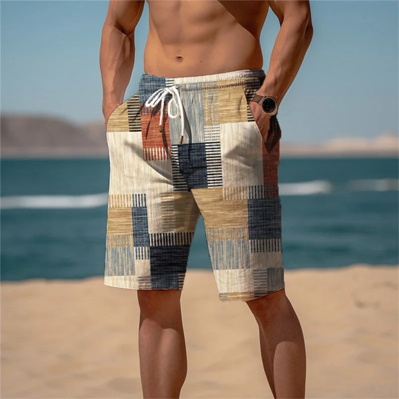 Shorts Masculino de Praia e Academia - Estampado, Confortável, Respirável, Cintura Elástica