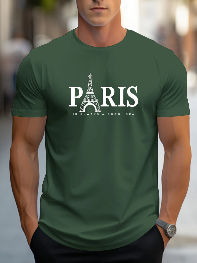 Camiseta Masculina Paris - Estilo Casual, Leve, Gola Redonda, Respirável e Estampa 3D