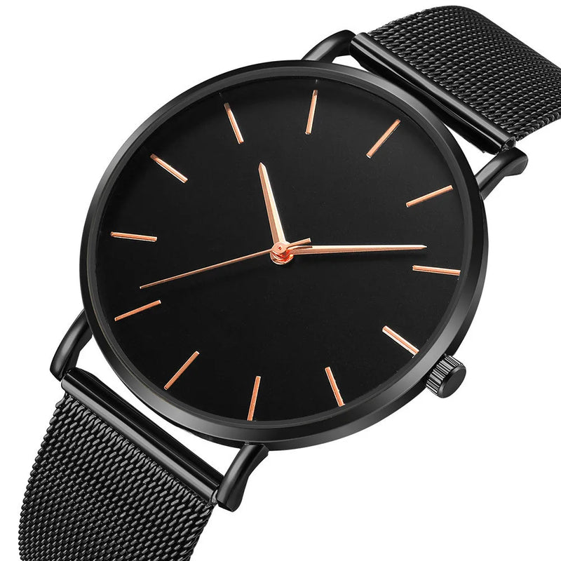 Relógio Masculino Black Steel Ultra Fino – Elegância e Estilo com Pulseira de Aço Inoxidável