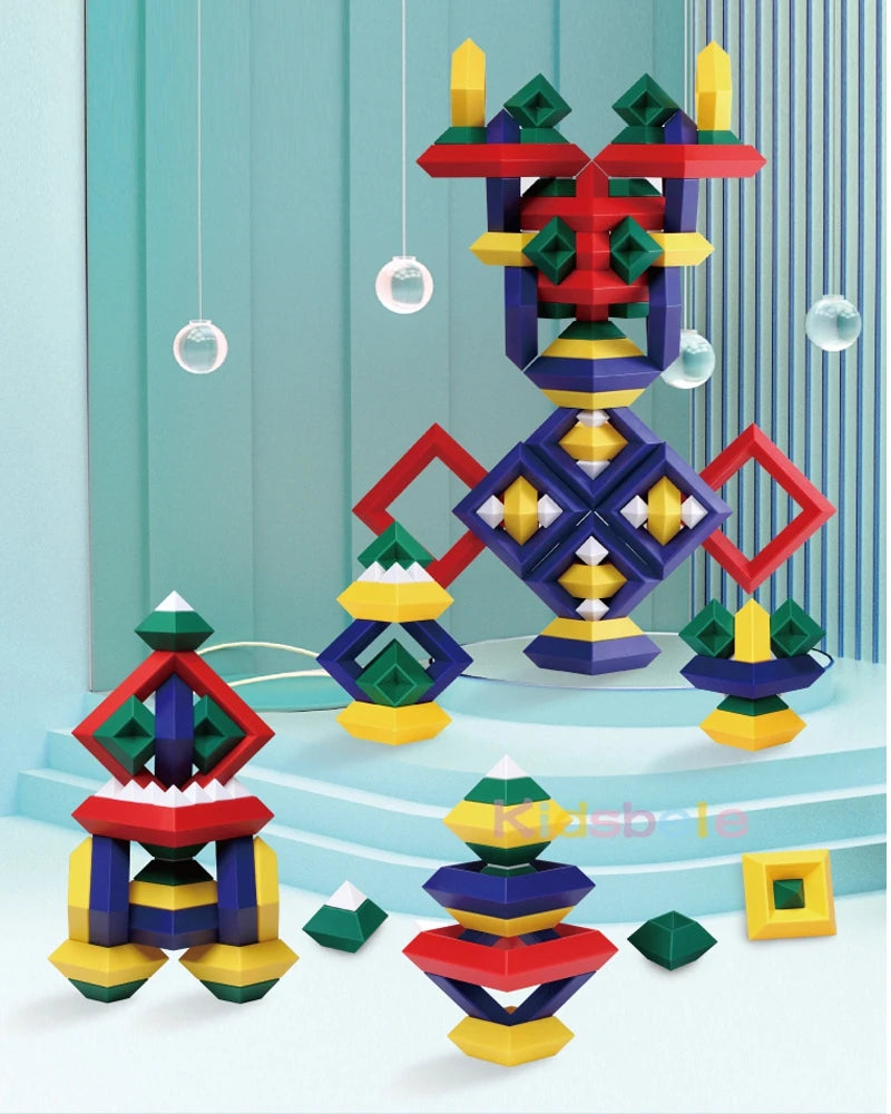 Conjunto de Blocos de Construção Infantil - Pirâmide Geométrica 3D Montessori para Meninos e Meninas 🧩✨