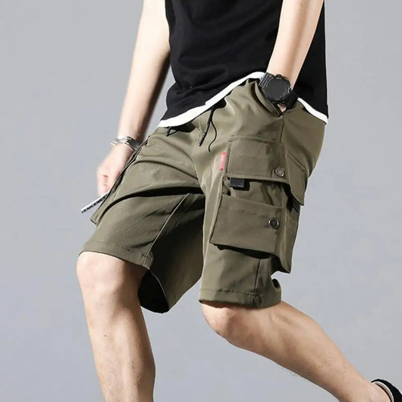 Shorts Cargo Masculino Performance - Cós Elástico, Bolsos Funcionais, Cor Sólida, Casual e Versátil