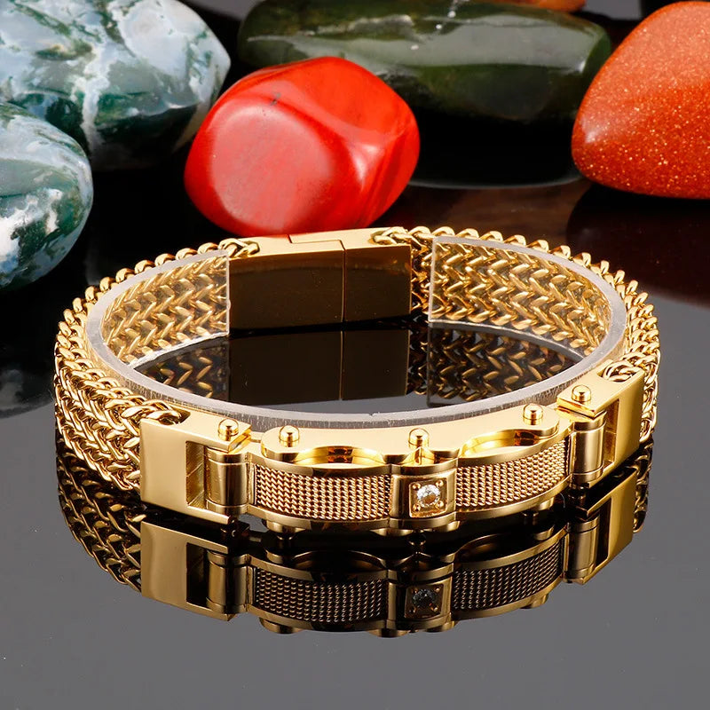 Pulseira Masculina de Aço Inoxidável com Zircônia Cúbica - Estilo Moderno e Luxuoso