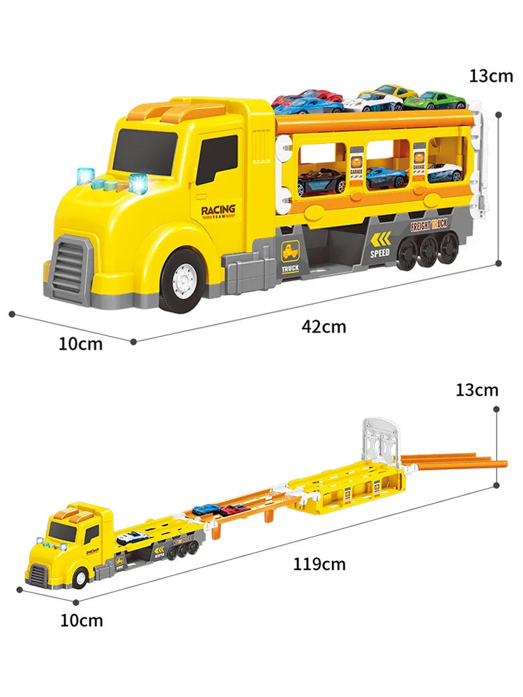 Carro Deformável Infantil - Caminhão Transportador com Lançador de Carros e Sons para Meninos e Meninas 🚒🎶