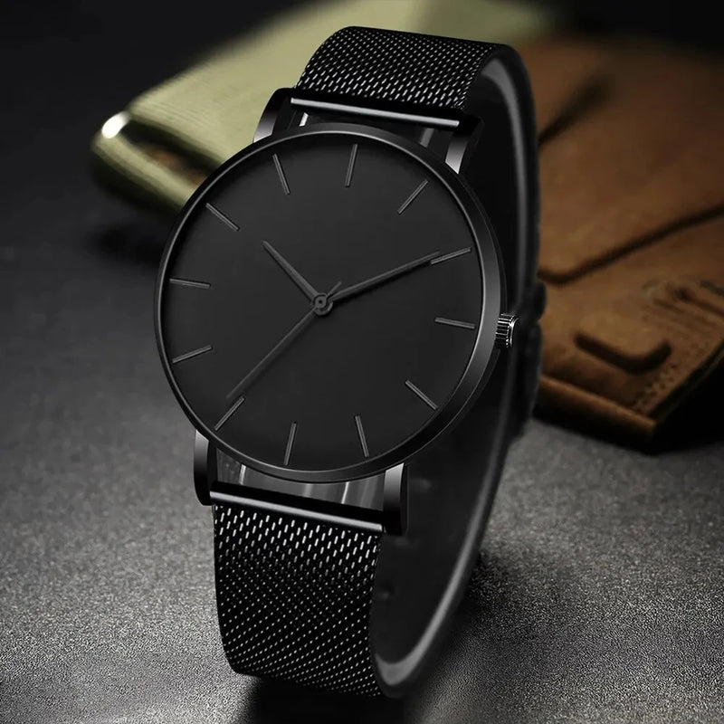 Relógio Masculino Black Steel Ultra Fino – Elegância e Estilo com Pulseira de Aço Inoxidável