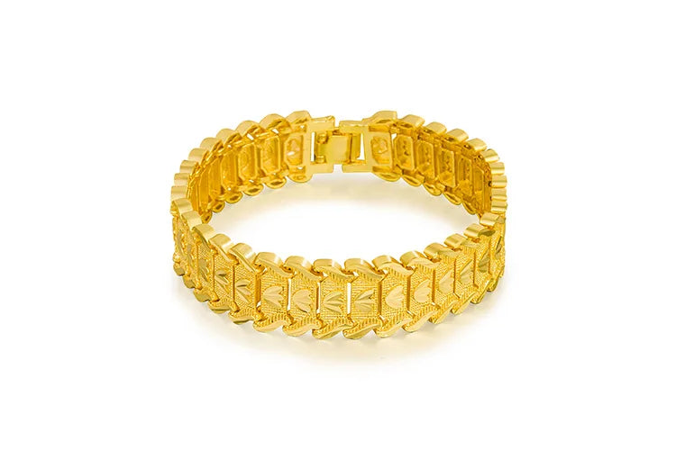 Pulseira Masculina Dourada Geométrica em Ouro 24K - Pulseira de Estilo Moderno, Confortável e Durável | Acessórios Masculinos