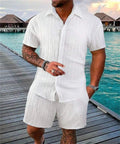 Conjunto Praia Masculino - Camisa de Lapela e Shorts Listrado