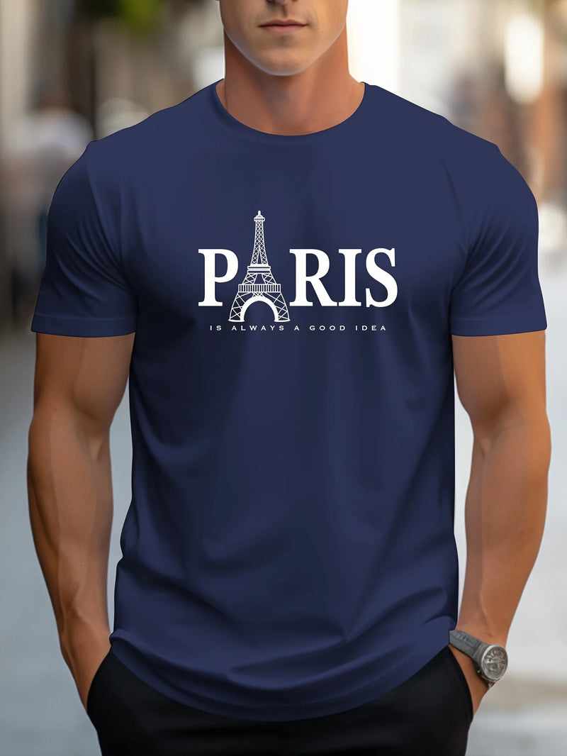 Camiseta Masculina Paris - Estilo Casual, Leve, Gola Redonda, Respirável e Estampa 3D