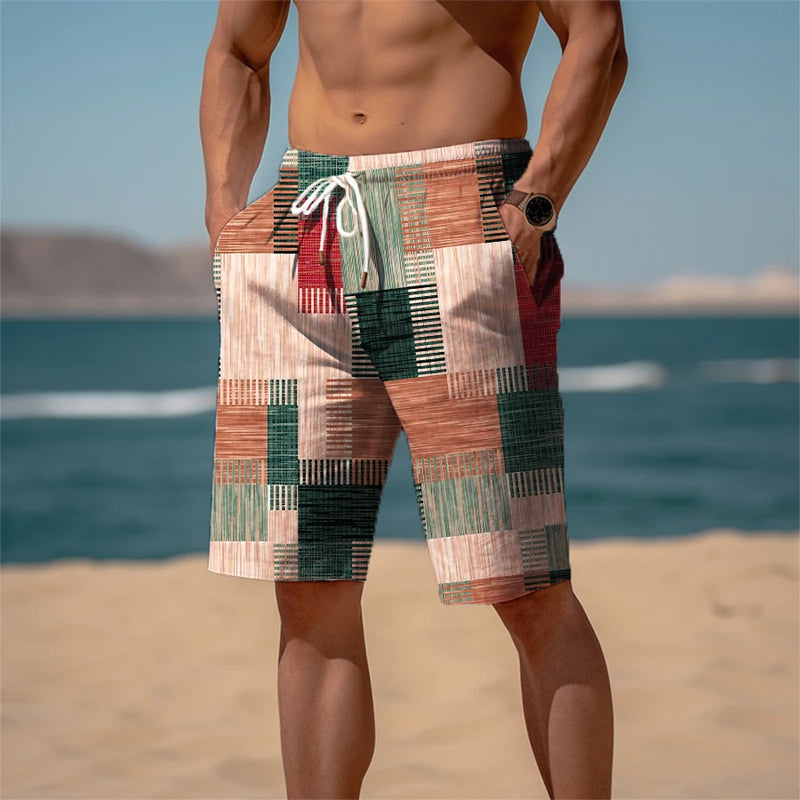 Shorts Masculino de Praia e Academia - Estampado, Confortável, Respirável, Cintura Elástica