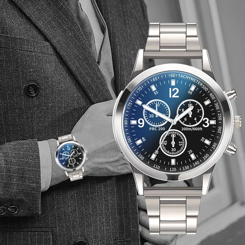 Relógio Masculino de Aço Inoxidável - Modelo Chrono Preto e Branco com Tachymeter