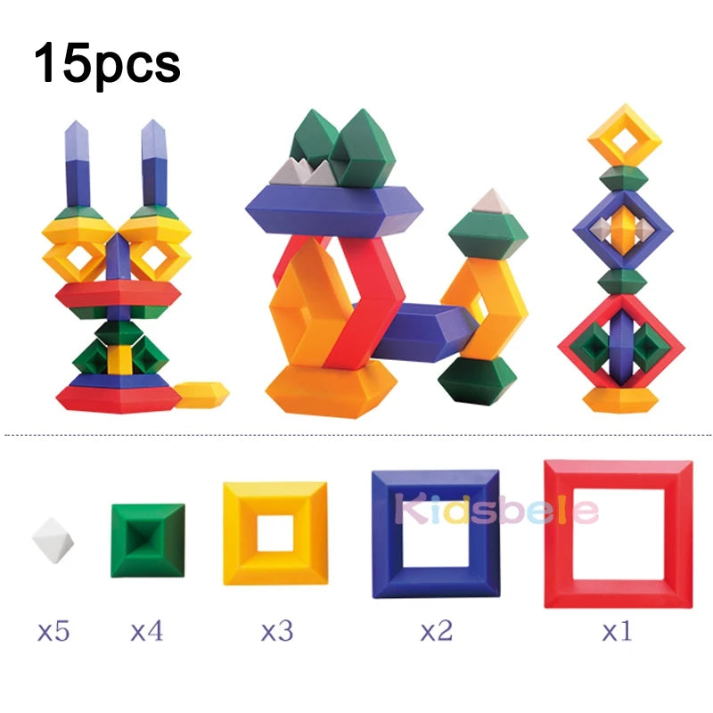 Conjunto de Blocos de Construção Infantil - Pirâmide Geométrica 3D Montessori para Meninos e Meninas 🧩✨