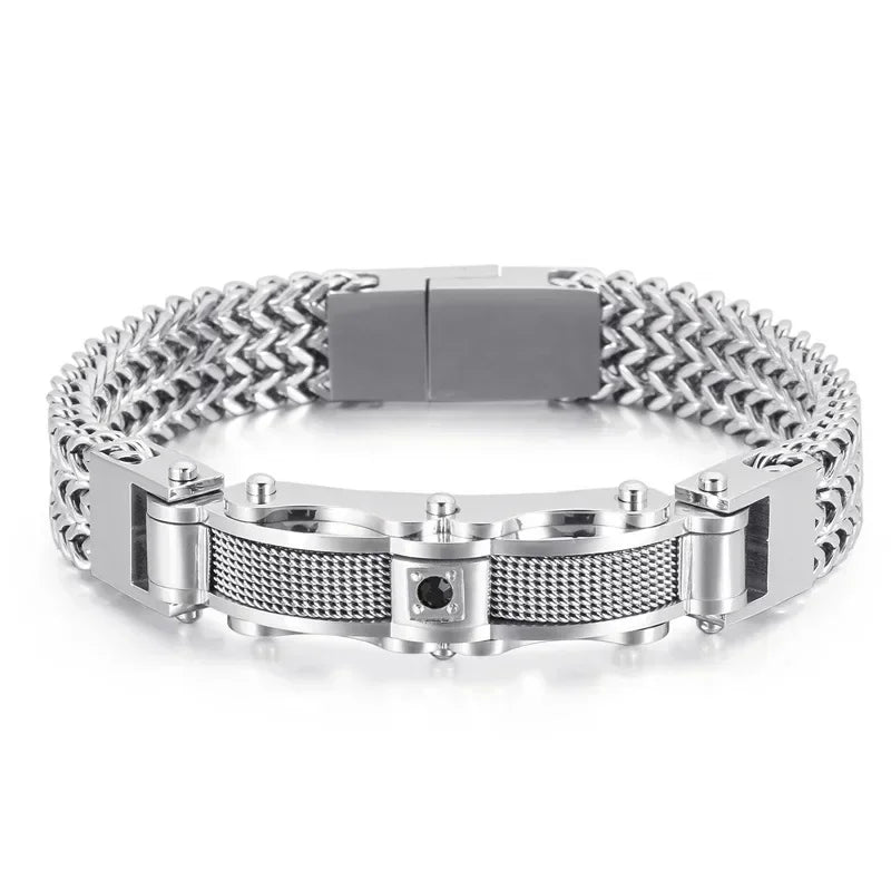 Pulseira Masculina de Aço Inoxidável com Zircônia Cúbica - Estilo Moderno e Luxuoso