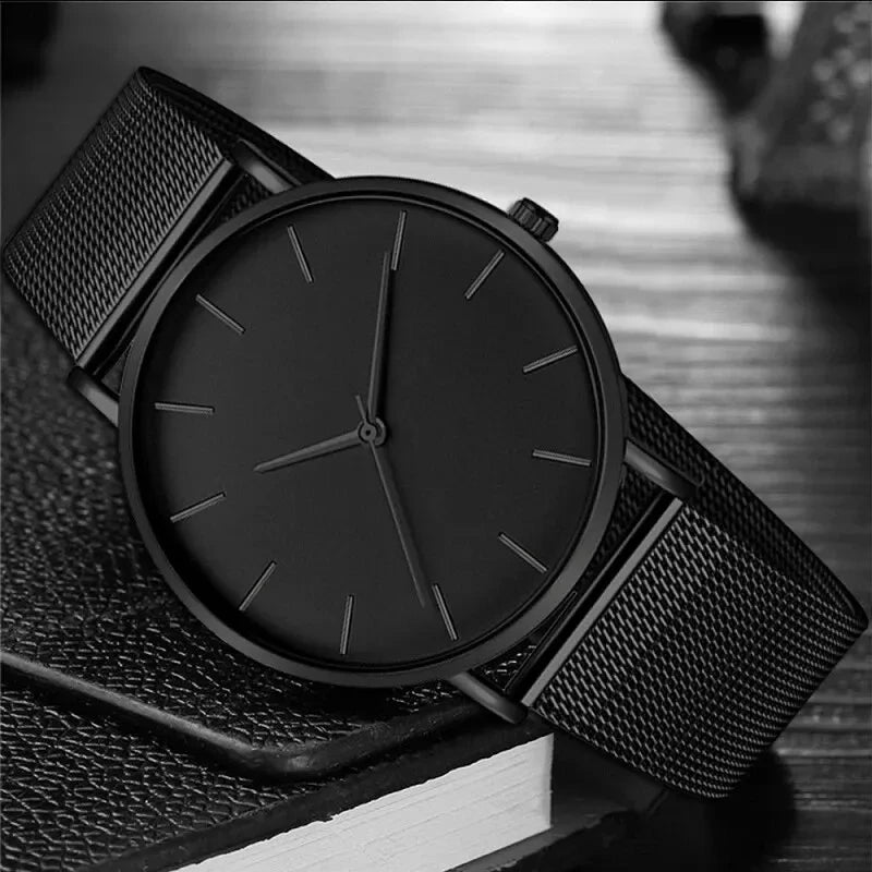 Relógio Masculino Black Steel Ultra Fino – Elegância e Estilo com Pulseira de Aço Inoxidável