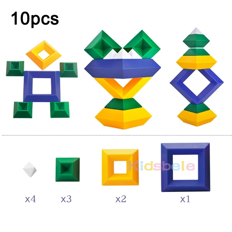 Conjunto de Blocos de Construção Infantil - Pirâmide Geométrica 3D Montessori para Meninos e Meninas 🧩✨