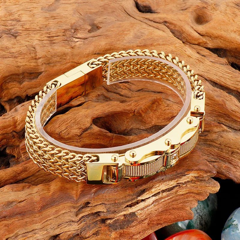 Pulseira Masculina de Aço Inoxidável com Zircônia Cúbica - Estilo Moderno e Luxuoso