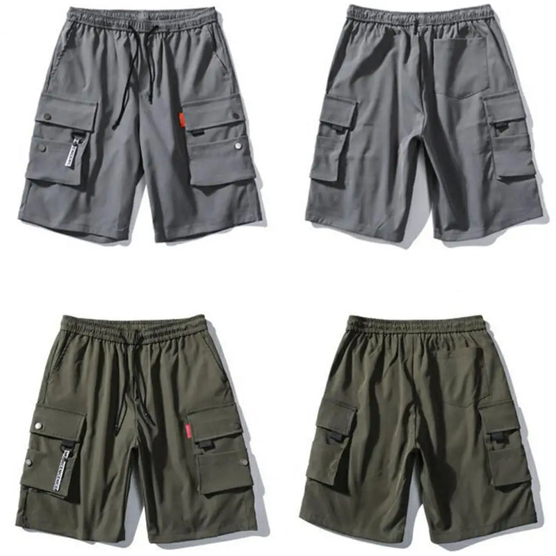 Shorts Cargo Masculino Performance - Cós Elástico, Bolsos Funcionais, Cor Sólida, Casual e Versátil