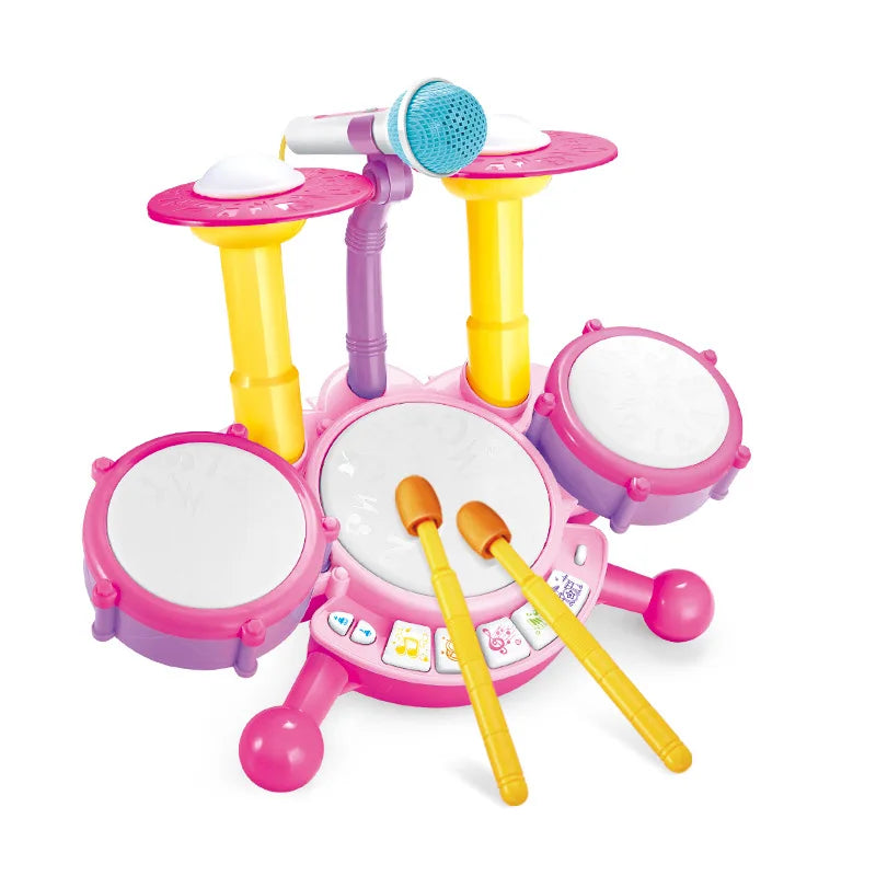 Conjunto de Bateria Infantil para Crianças - Brinquedo Musical com Microfone e Luzes para Meninas de 1 a 3 Anos 🎤✨