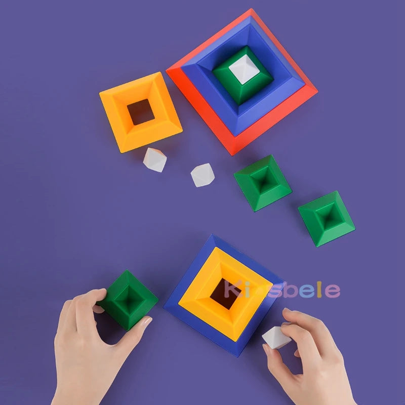 Conjunto de Blocos de Construção Infantil - Pirâmide Geométrica 3D Montessori para Meninos e Meninas 🧩✨