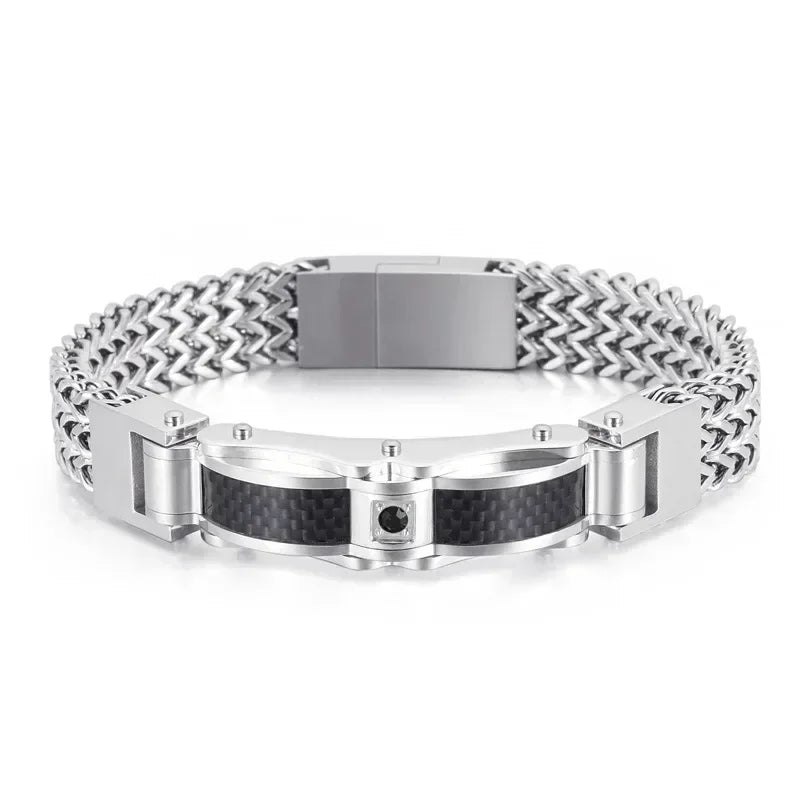 Pulseira Masculina de Aço Inoxidável com Zircônia Cúbica - Estilo Moderno e Luxuoso