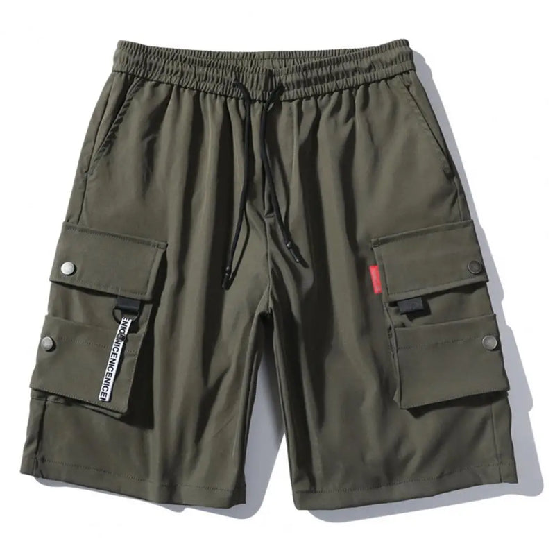 Shorts Cargo Masculino Performance - Cós Elástico, Bolsos Funcionais, Cor Sólida, Casual e Versátil