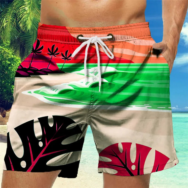 Shorts Masculino de Praia e Academia - Estampado, Confortável, Respirável, Cintura Elástica