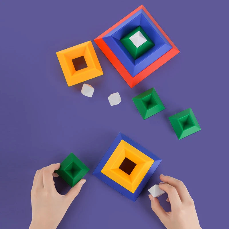 Conjunto de Blocos de Construção Infantil - Pirâmide Geométrica 3D Montessori para Meninos e Meninas 🧩✨