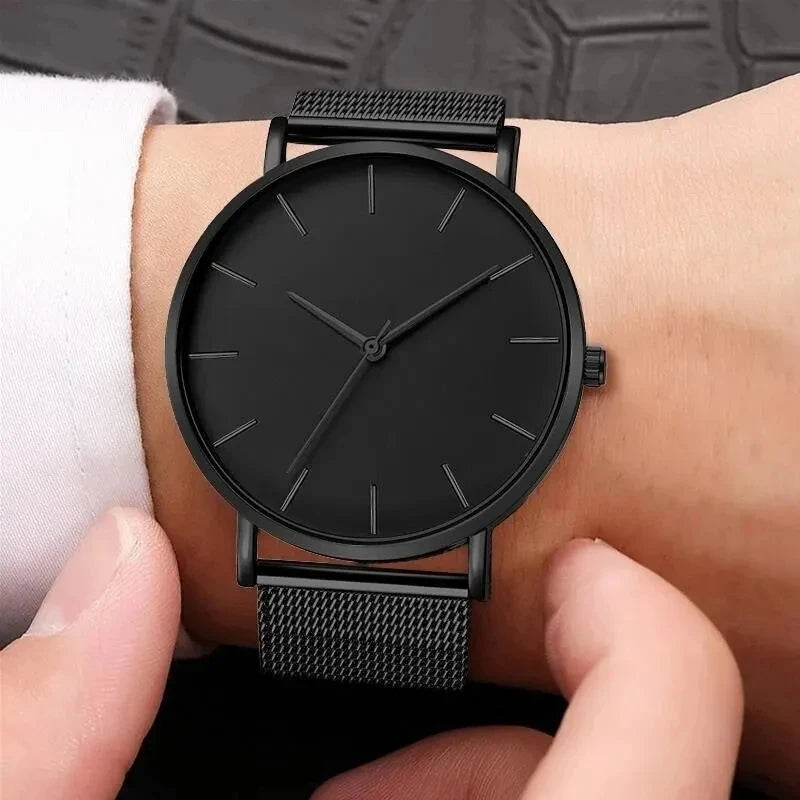 Relógio Masculino Black Steel Ultra Fino – Elegância e Estilo com Pulseira de Aço Inoxidável