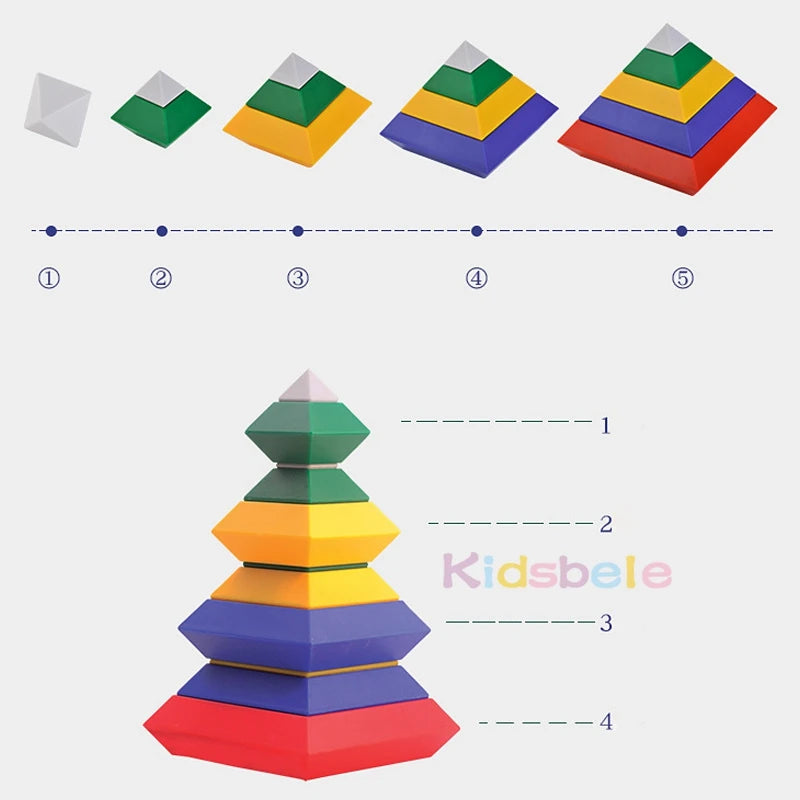 Conjunto de Blocos de Construção Infantil - Pirâmide Geométrica 3D Montessori para Meninos e Meninas 🧩✨