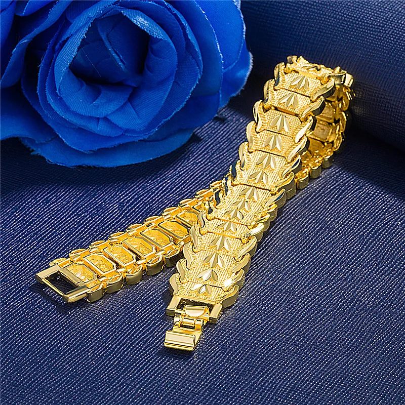 Pulseira Masculina Dourada Geométrica em Ouro 24K - Pulseira de Estilo Moderno, Confortável e Durável | Acessórios Masculinos